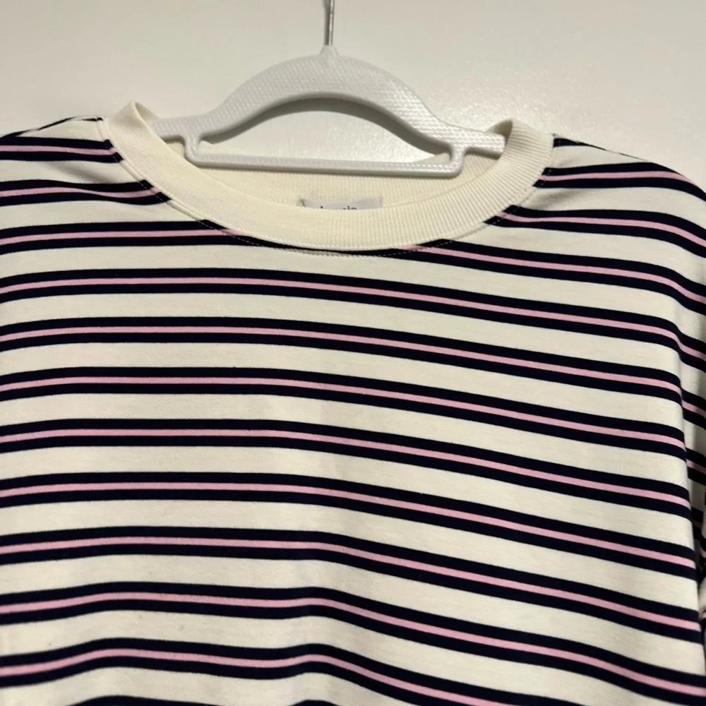 NWOT Kensie Womens Sz:S striped tie-waist ruched sleeve Pullover sweatshirt.